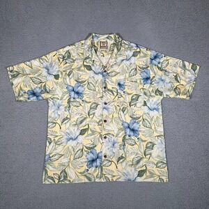 Tommy Bahama Shirt Mens Large Floral Hawaiian 100% Silk Pocket Casual Logo Beach